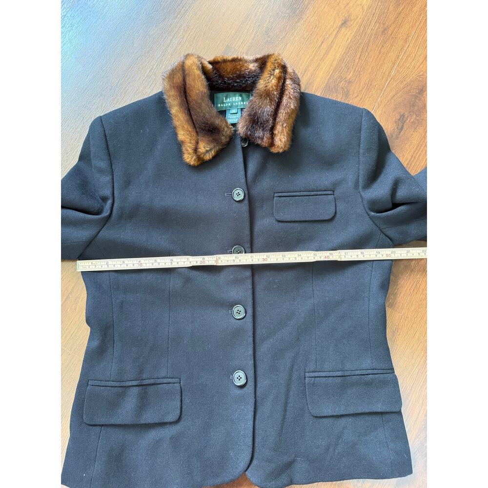 Vintage Lauren Ralph Lauren Wool Blazer Jacket Faux Fur Collar Black Sz 14 - Picture 5 of 9